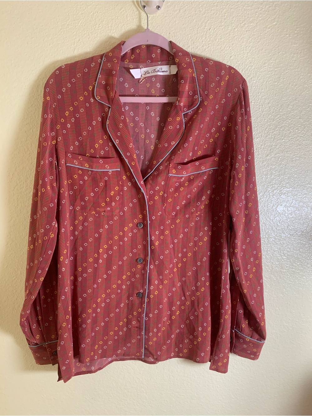 NWOT La Boheme Rose-Red Printed Button Front Pajama Top